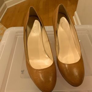 Cole Haan camel stacked wedge heels 10